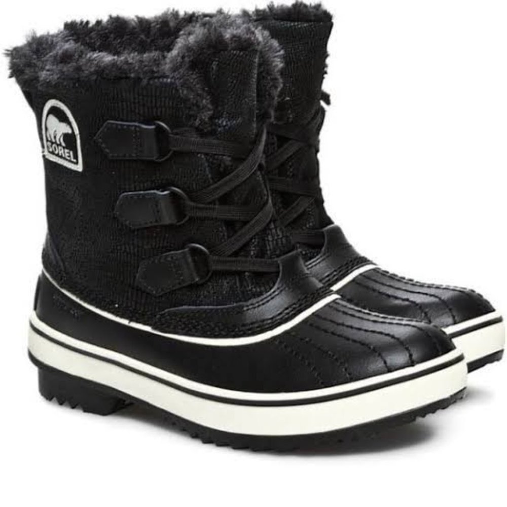 Sorel Tivoli Black White Winter Ankle Boots Fur 5